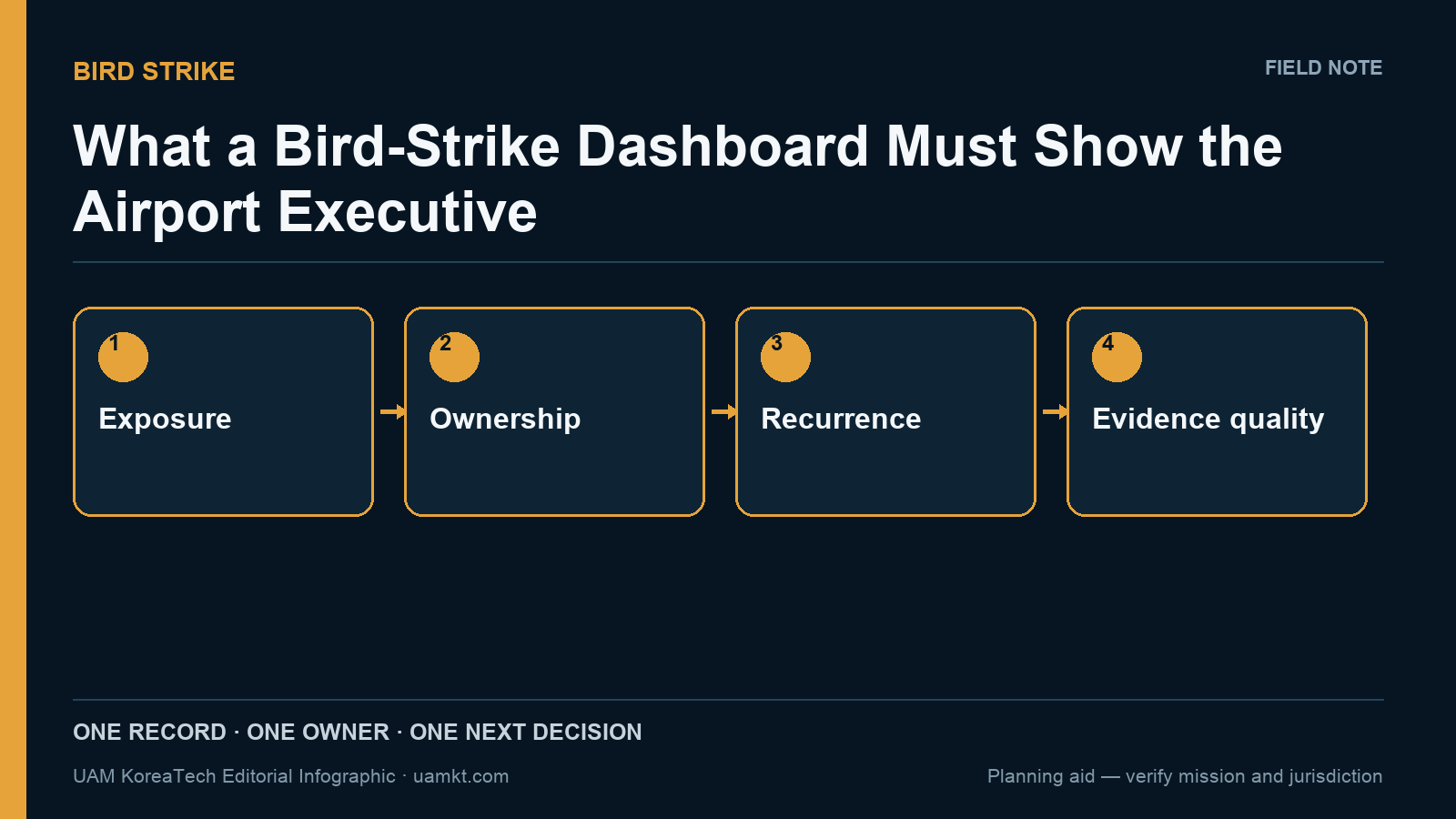 What a Bird-Strike Dashboard Must Show the Airport Executive — editorial decision-flow infographic